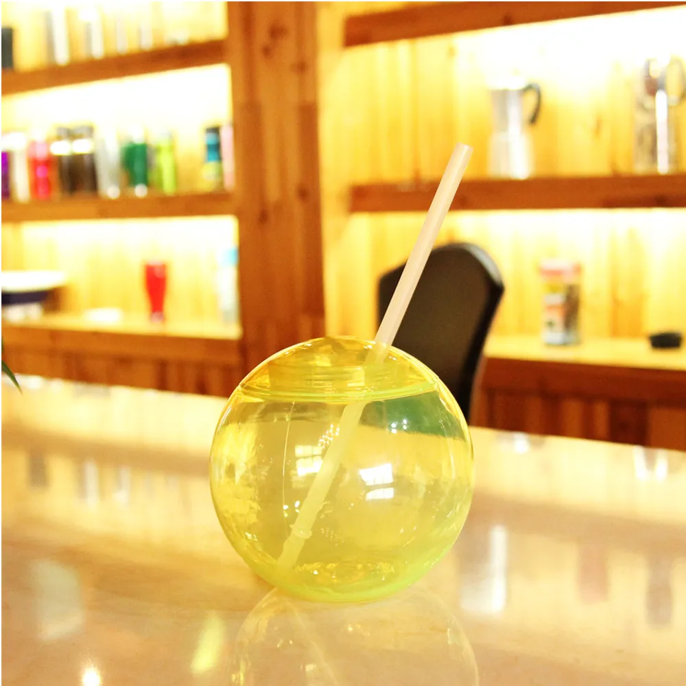 Single Wall Round Ball Tumbler Plastic Straw Tumbler