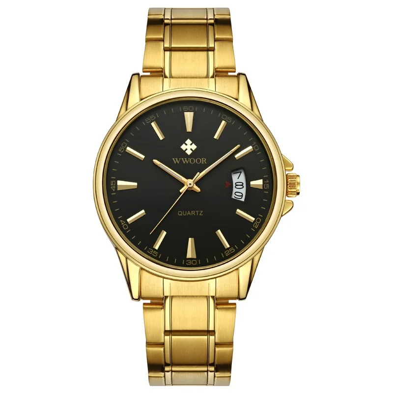 WWOOR 8833 thin stylish cheap wrist watches men fashion quartz  waterproof gold dress man watch gold black 8833