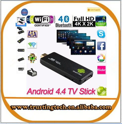 TV Stick мини-android-портативный 4.4 шт. четырехъядерный процессор Rockchip RK3188T 2 г / 8 г wi-fi тв медиа-плеер MK809III Blu