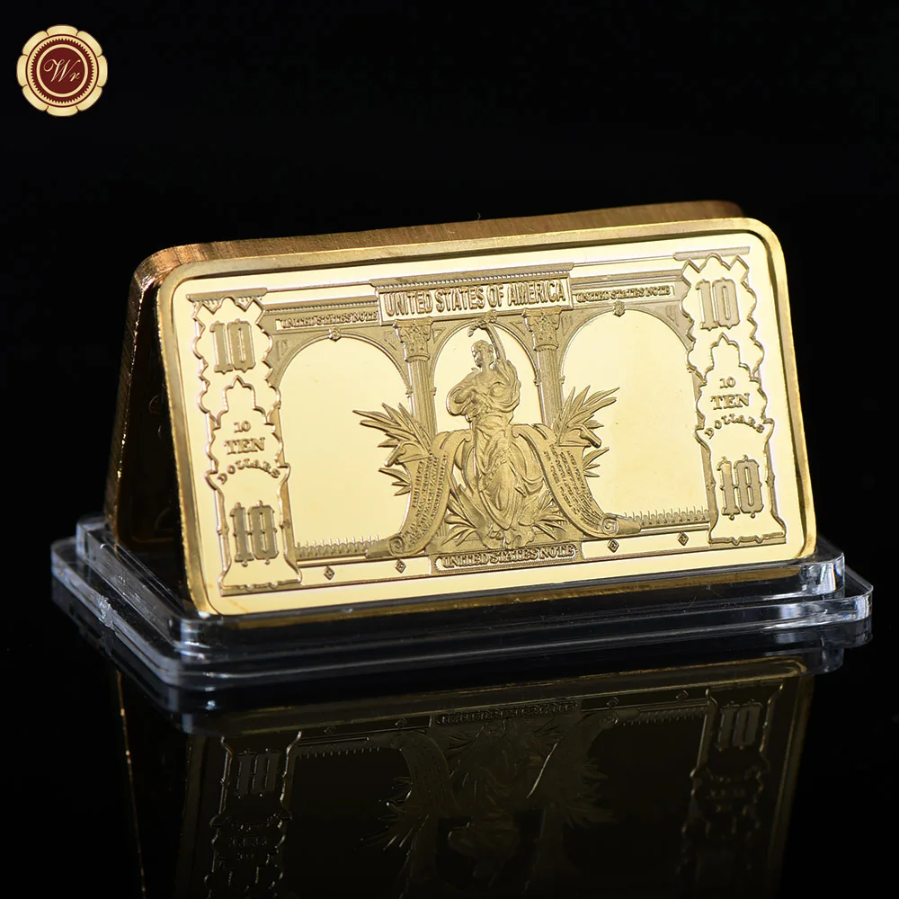 Wholesale Price Home Decorative Gold Art Crafts Usd 10 Bill 24k Pure Gold Bar Ornament