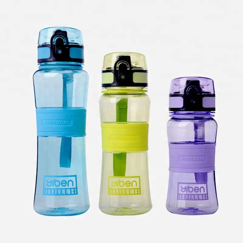 600ml bpa free filp cover tritan water bottle with strap and silicone band