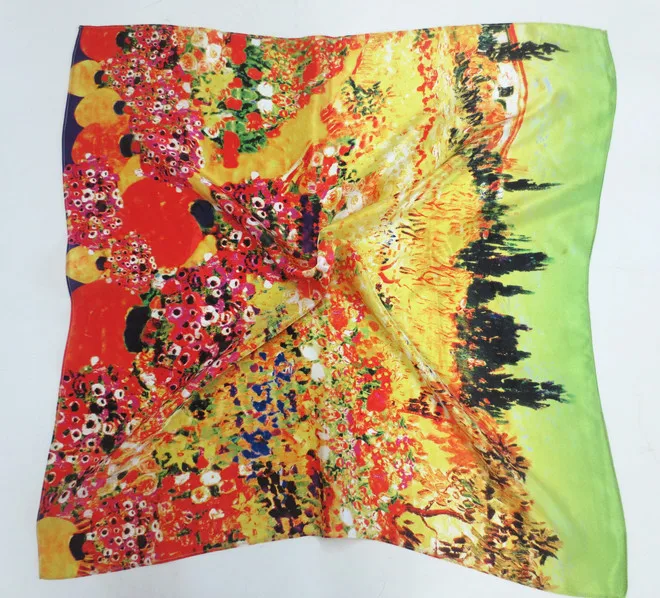 Fashionable wholesale real silk scarves 90 x90 square satin scarves