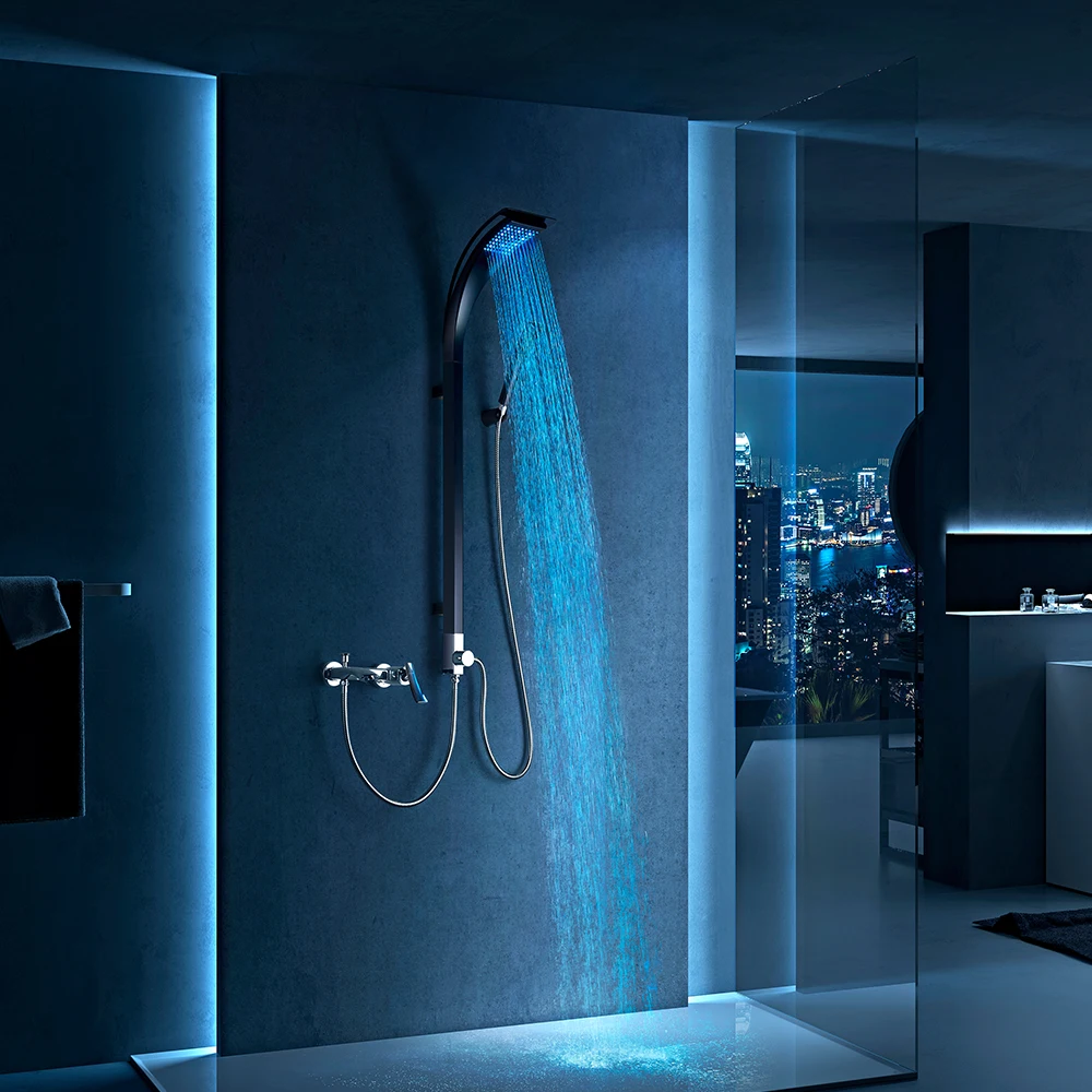 LED Blue Purple Red Light 180 degree rotating shower head Shower Panel Tower System for bathroom