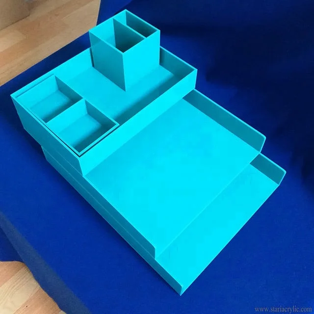 Baby Blue Acrylic Desk Accessories Organizer Lucite Set of 5