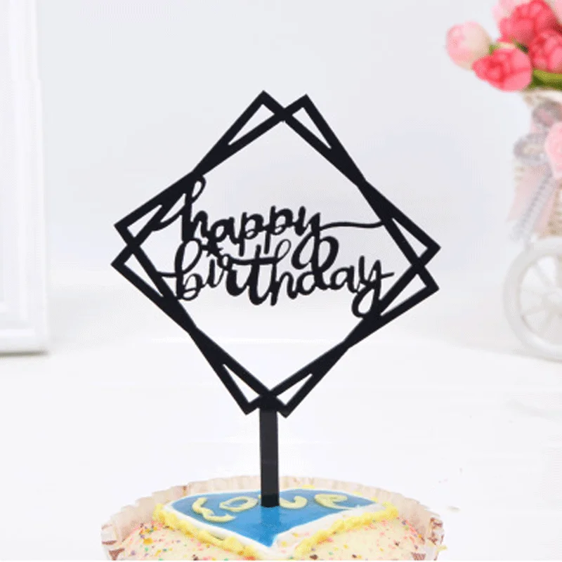 New Creative Birthday Cake Decoration Coloful Gold Acrylic Round & Rectangle Cake Topper Party Craft Decoration Supplies