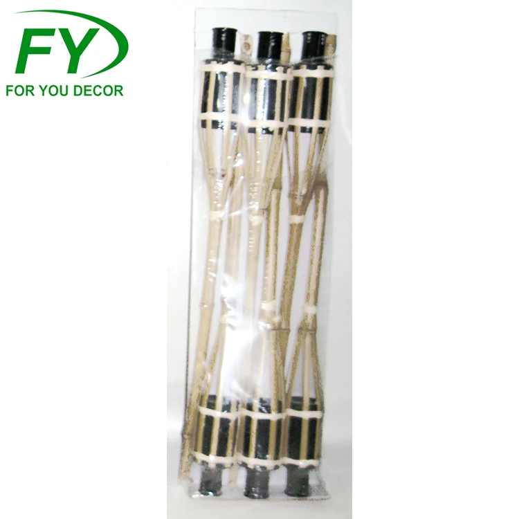 
Nature color bamboo garden tiki torches lights with black metal tank 