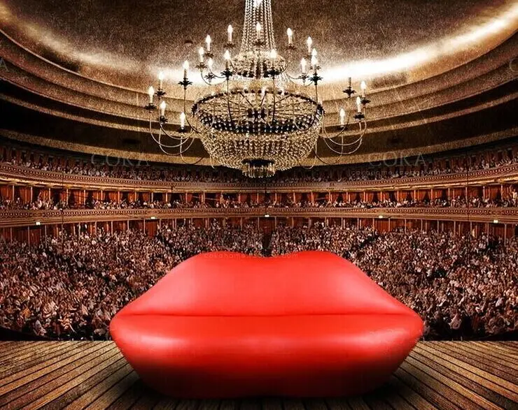 
England Antique Style Fancy Red Lip Shaped Sofa 