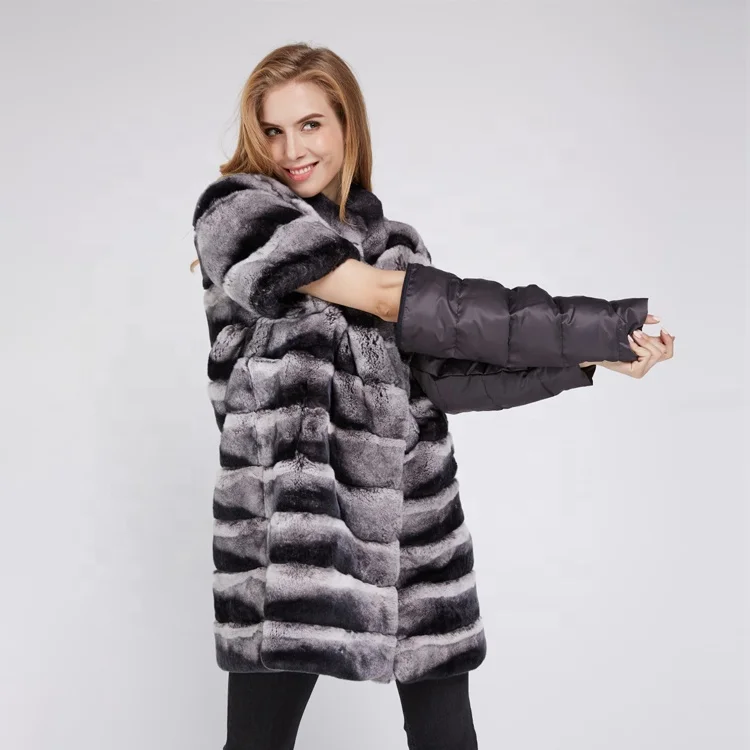 Customized Fur Coat Jacket Real Rex Rabbit Coat Outwear Stand Collar Winter Fashion Warm Women Overcoat