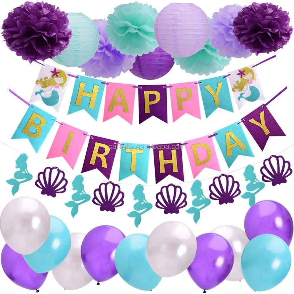Принадлежности для вечеринки русалки баннер на день рождения бумажные помпоны фонари воздушные шары для вечеринки в честь рождения набор украшений для дня рождения