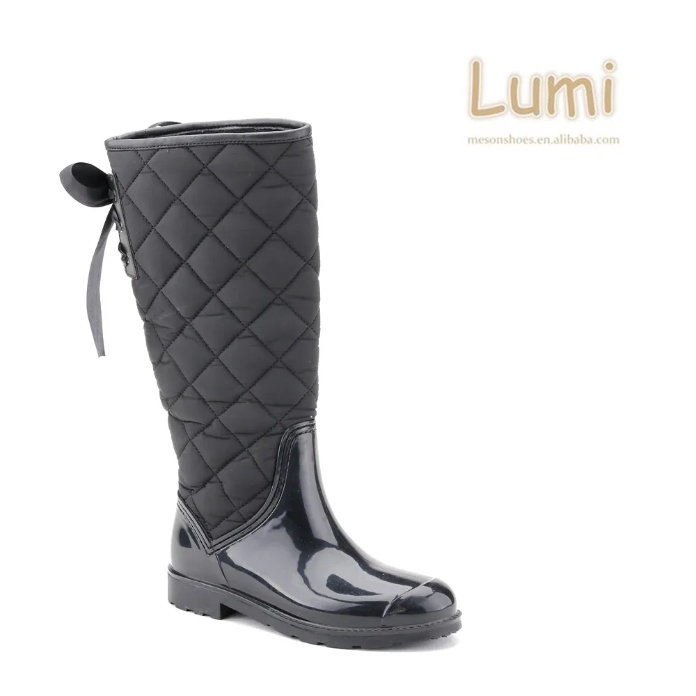 black knee rainboots with bow tie cotton rainboots fashion cool rainboots