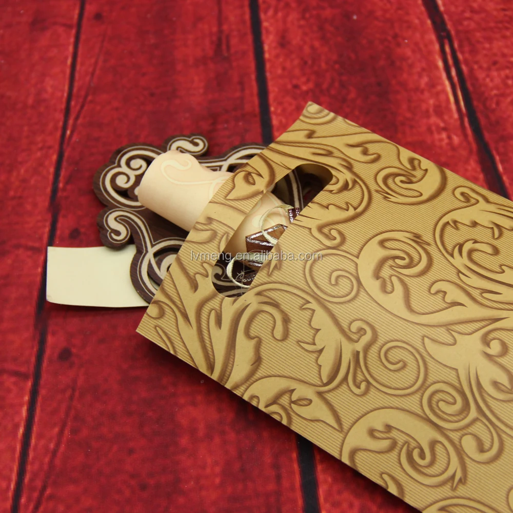 
Yiwu factory wooden scroll wedding invitations with Metal butterfly and Ribbon bow 