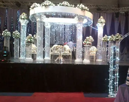Custom-made big white wedding mandap backdrop with crystal hanging