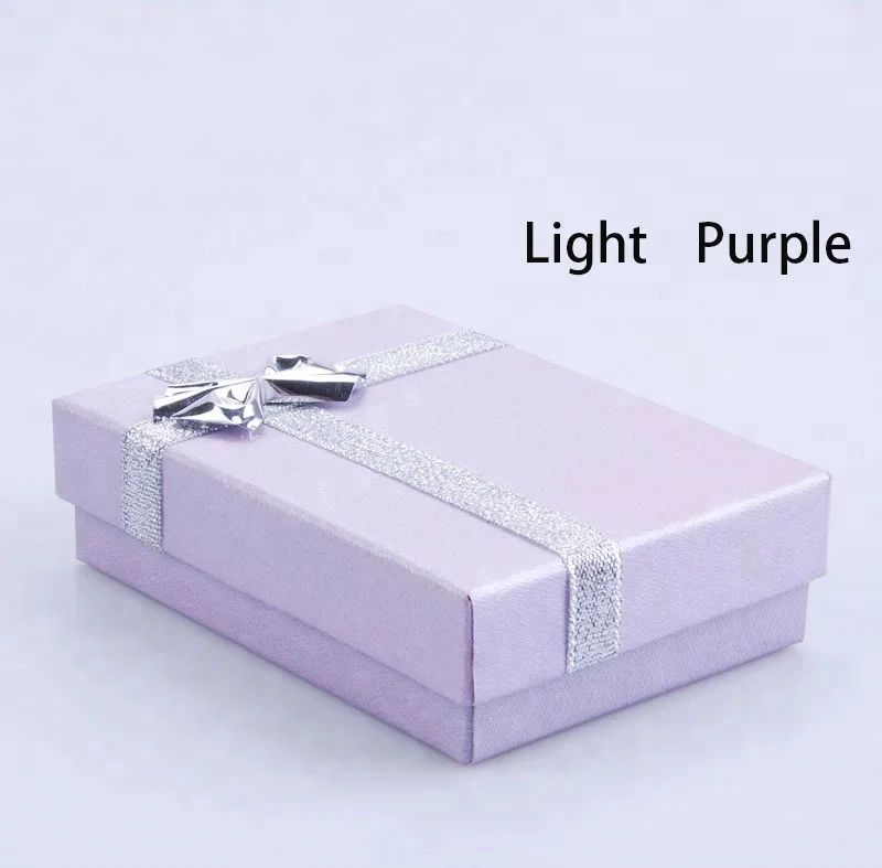 Wholesale Mixed Color Paper Cardboard Jewelry Box Silver Bow Necklace Packaging Cheap Ring Box