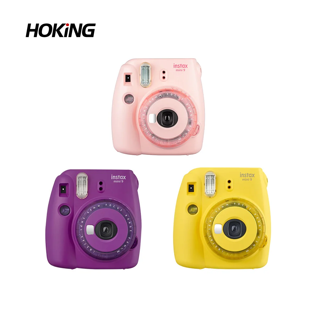 
 Модная Камера Fujifilm Instax Mini 9 с прозрачными акцентами (розовый/фиолетовый/желтый)  