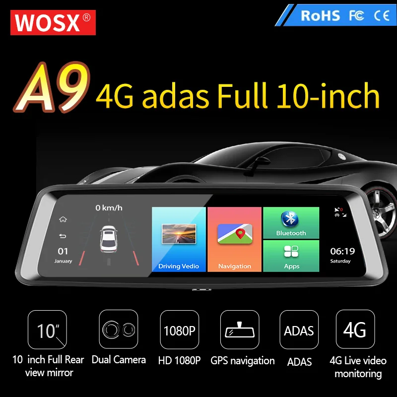 Новый A9 10 дюймов зеркало заднего вида DVR потокового Автомобильный видеорегистратор Даш камеры Android 4 г зеркало Navi