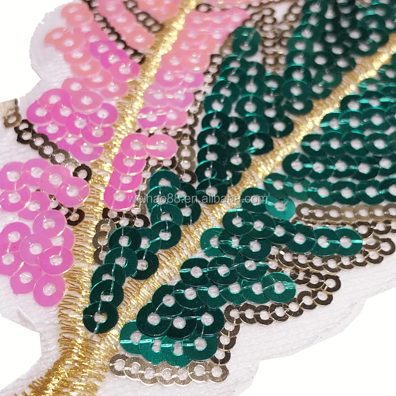 Pluma sequin patch/custom feather embroidery patches/applique 5mm colorful sequins