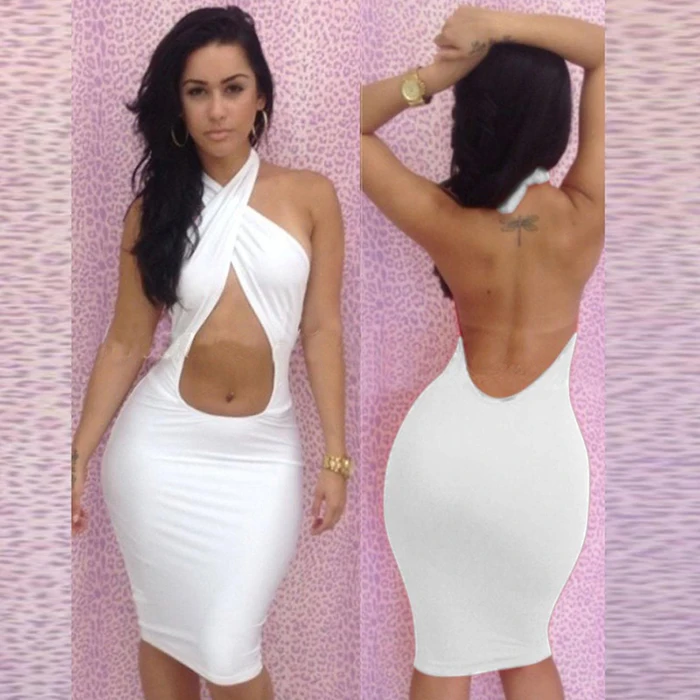 Wonder Beauty Women Wholesale White Yellow Black Pink Rose Sexy Halter Backless Bandage Dress