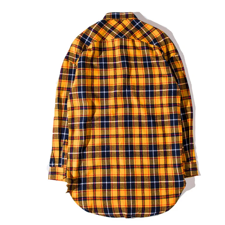 Yellow Plaid Button Down Cotton Checked Flannel Shirts Men