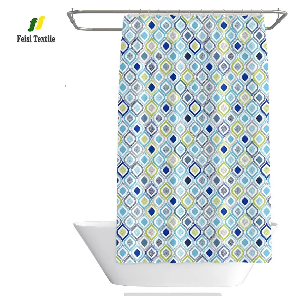 Line geometrical diamond pattern shower curtain for round rod
