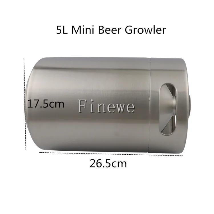 304 Stainless Steel 5L Homebrew Mini Keg Beer Growler Portable Beer Bottle for Picnic/BBQ Home Brewing Beer Making Tool