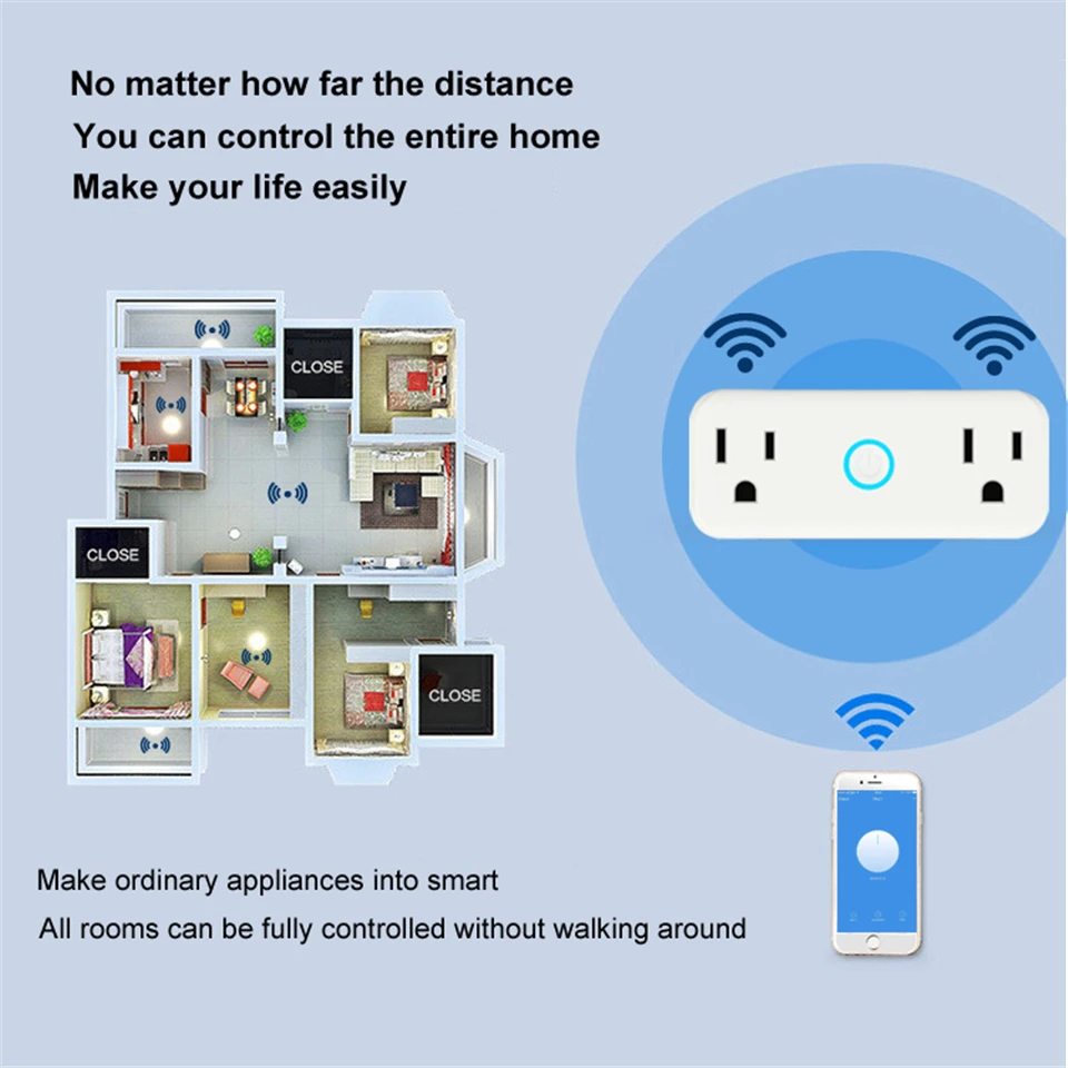 Mini WiFi Smart Socket US Standard Dual Outlet Wall Switch Plug Work with Amazon Alexa and Google Home