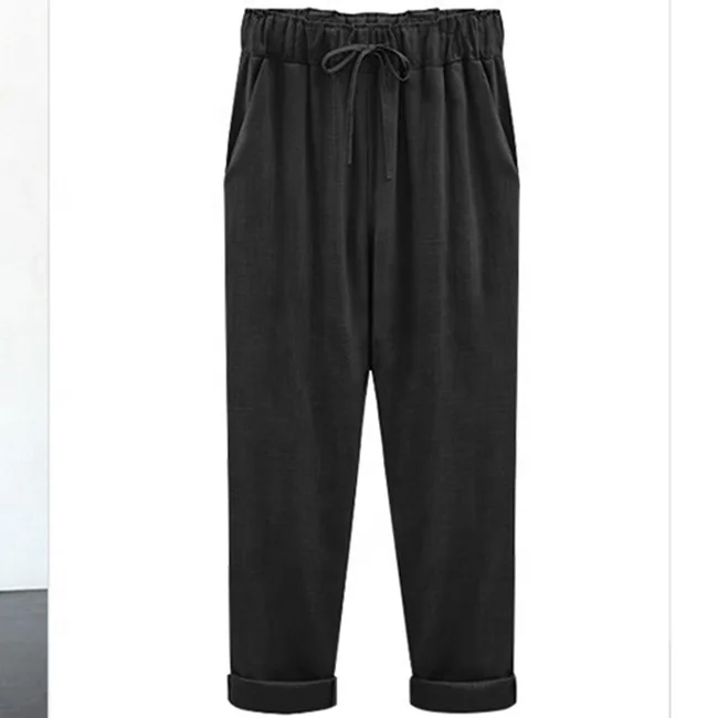 
Cotton and linen fertilizer plus-size loose thin linen nine minutes of pants 
