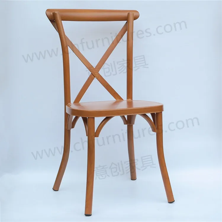Оптовая продажа Штабелируемый металлический стул с перекрестной спинкой в деревянном