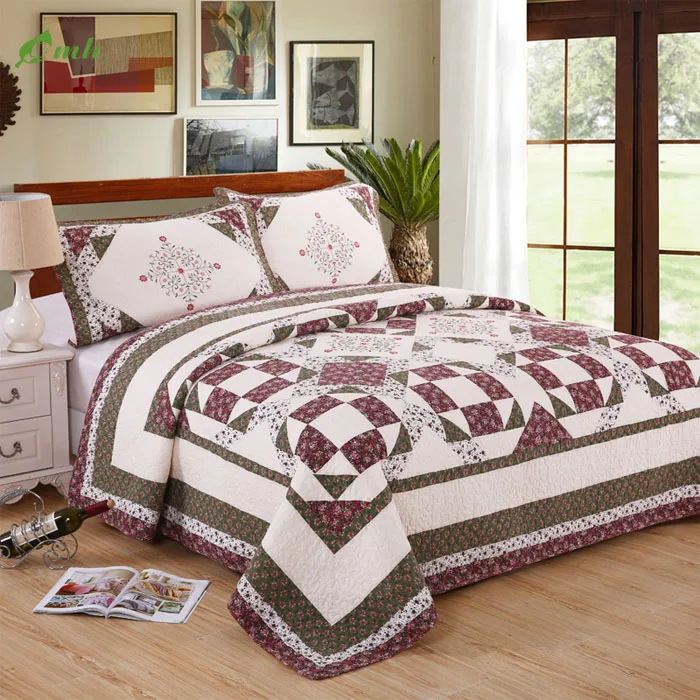 Pujiang Home Fashions Floral Patchwork Country Style 100% Cotton Quilt Bedding Set Reversible Coverlet Bedspread Set