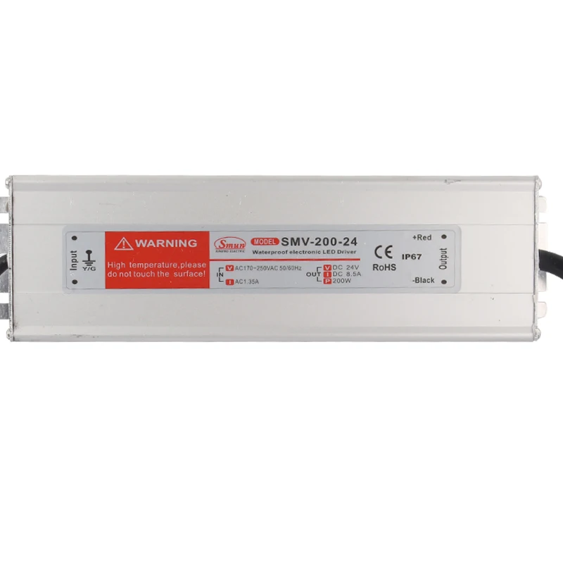 Смун SMV-200-24 110VAC 220VAC для 24VDC 8.3A 200W Водонепроницаемый IP67 со светодиодным драйвером постоянного напряжения питания