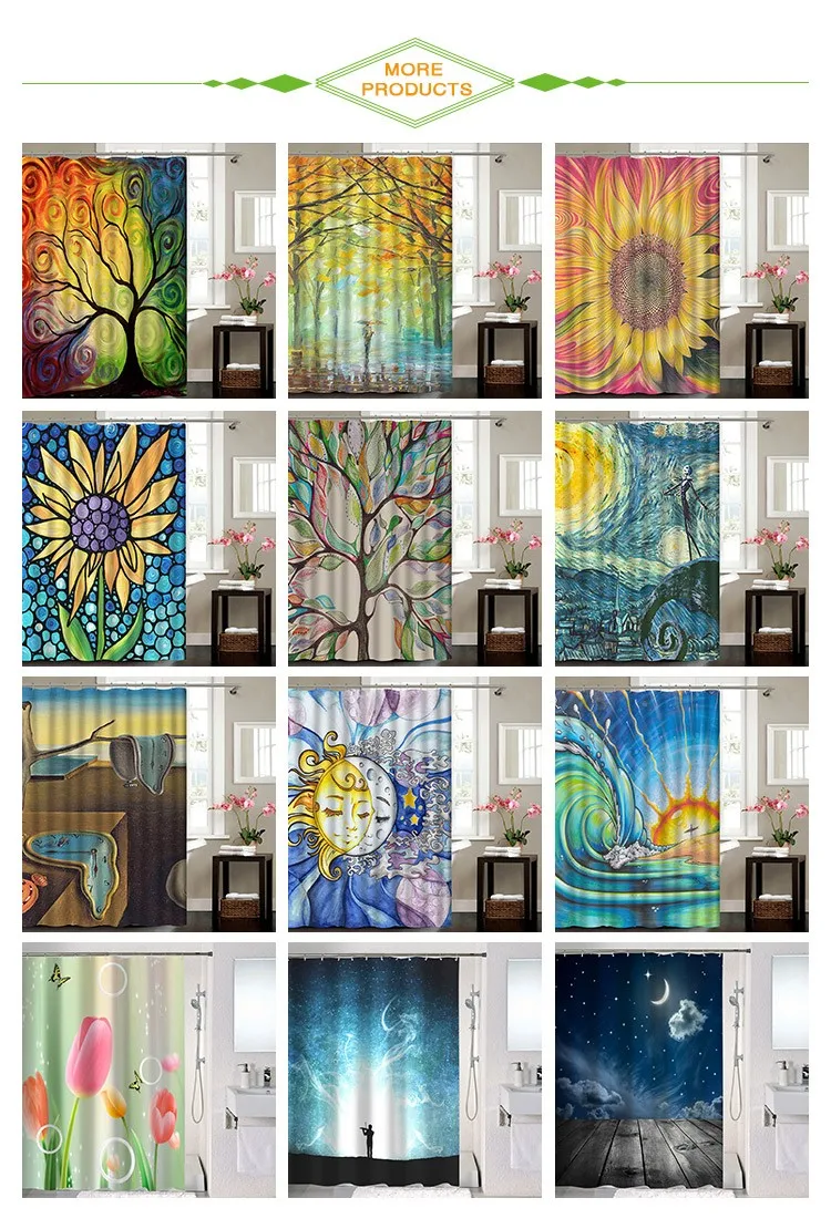 Professional Factory Made Custom Print Creative 3D Bathroom Curtain