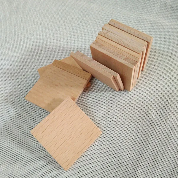 Custom Square Wooden Small Blank Pieces Solid Wood Chips Smoothy