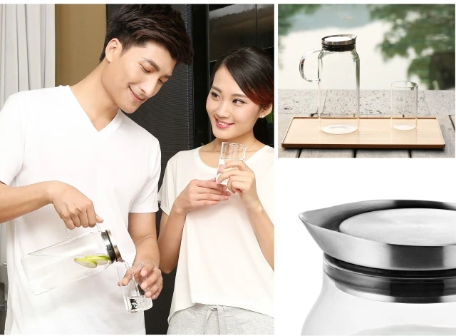 Samadoyo Wholesale 1300ml High Borosilicate Glass Pitcher Water Carafe Jug with Stainless Steel Lid Pitcher for Home Office