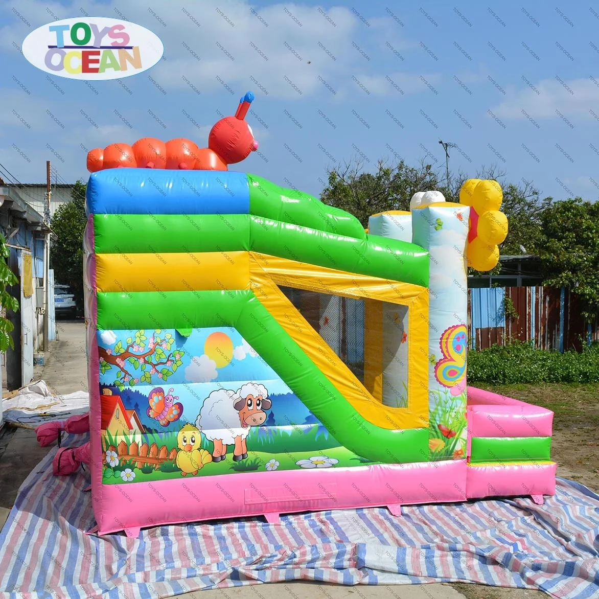 customize  inflatable honey bouncer castle jumping trampoline combo with slide
