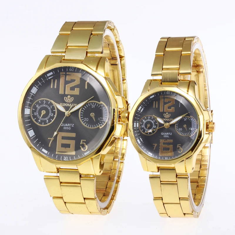 RINNADY Brand Alloy Quartz Wrist Luxury Men Women Couples Gold Watch MW-207
