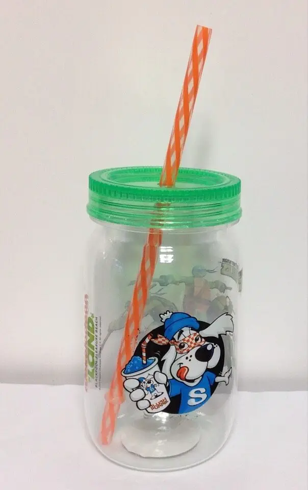 16oz Custom Plastic Mason Jar With Straw and Lid