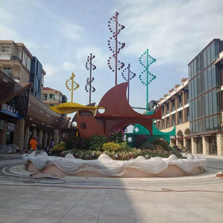 
Современная Садовая кинетическая скульптура из нержавеющей стали с абстрактными рыбками 