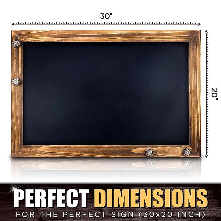Shefio Large Framed Chalkboard Sign Wall Hanging Magnetic Blackboard with Rustic Handmade Burnt Wood Frame. For Home