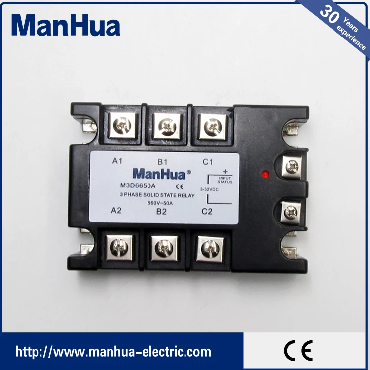 Oem MANHUA трехфазный постоянного тока в переменный 3-32VDC 660VAC 50A черный твердотельные реле / SSR реле с CE