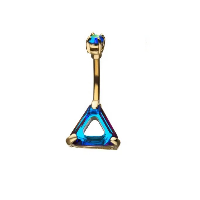 Stainless Steel Gold Plated Navel Ring with Gem Triangular Shape  Body Jewelry Piercing