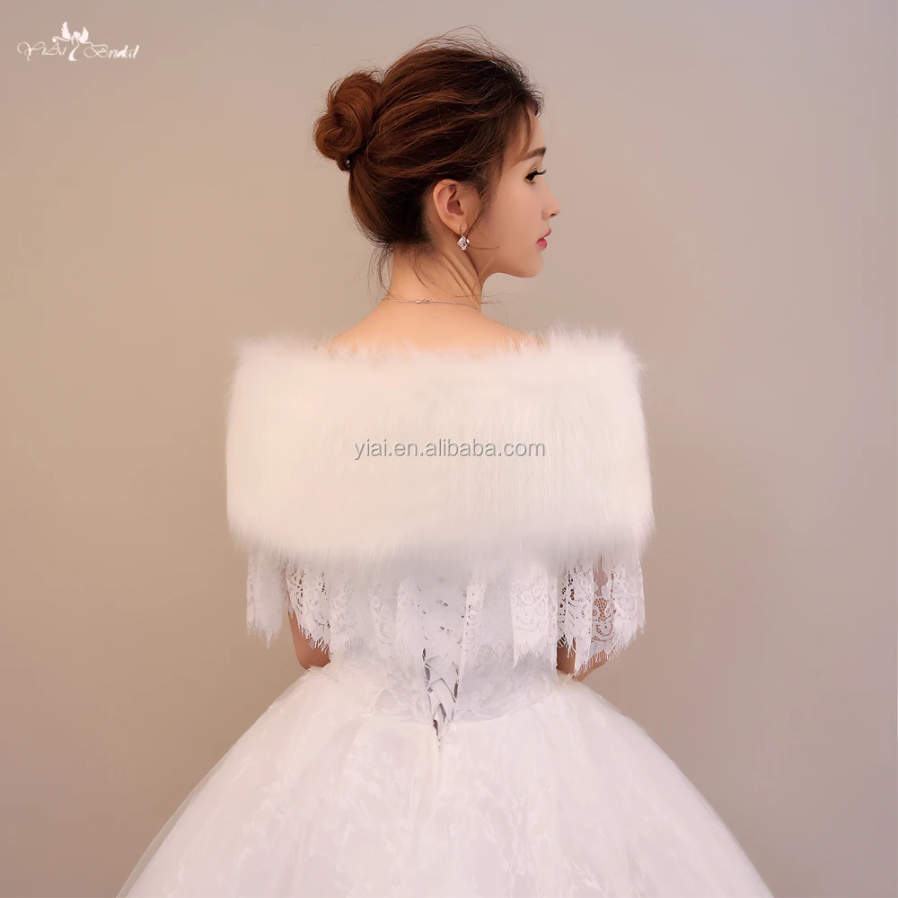 
LZP190 Beautiful Off Shoulder Wedding Shawls White Fur Bolero And Lace Winter Wedding Cloak 