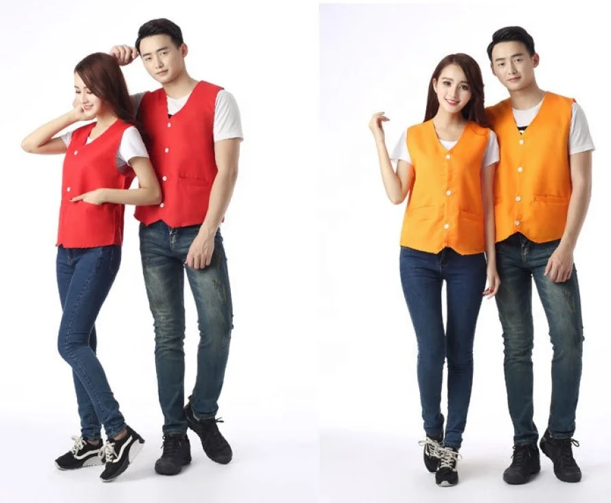 Sleeveless Buttons V Neck Mens Vest Wholesale for Waiter volunteer Supermarket vest overalls