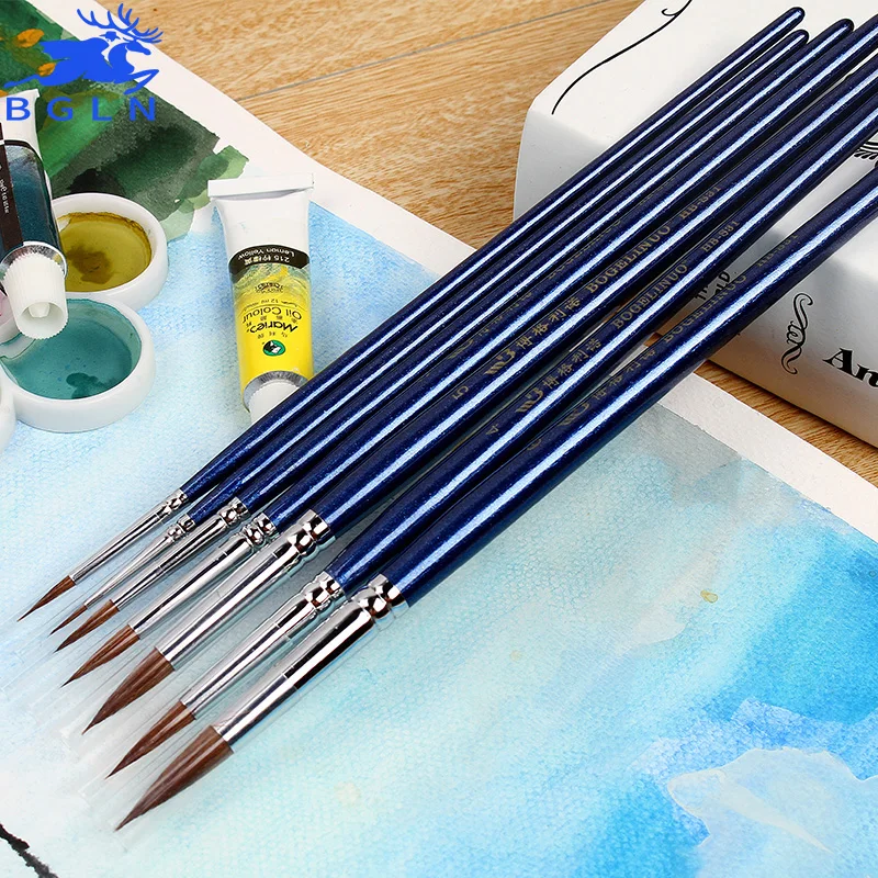 Bgln 7Pcs/set Imported Nylon Hair Artist Watercolor Paint Brushes Set For Watercolor Gouache Painting Art Supplies