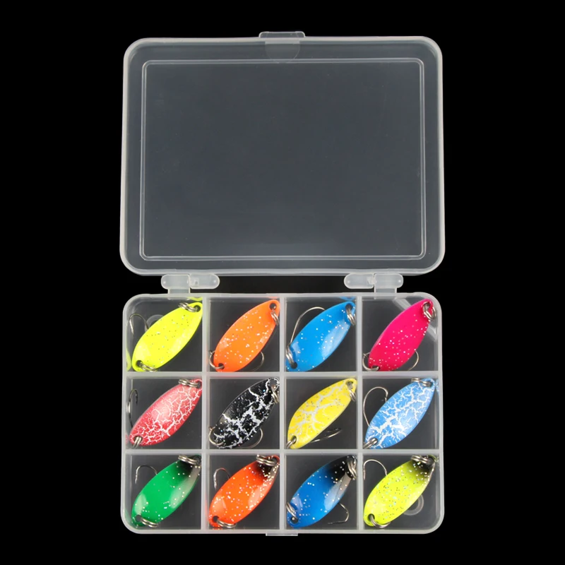 5cm 2.8g 12pcs colorful spoon lure kit with single hook metal bait fishing lure set