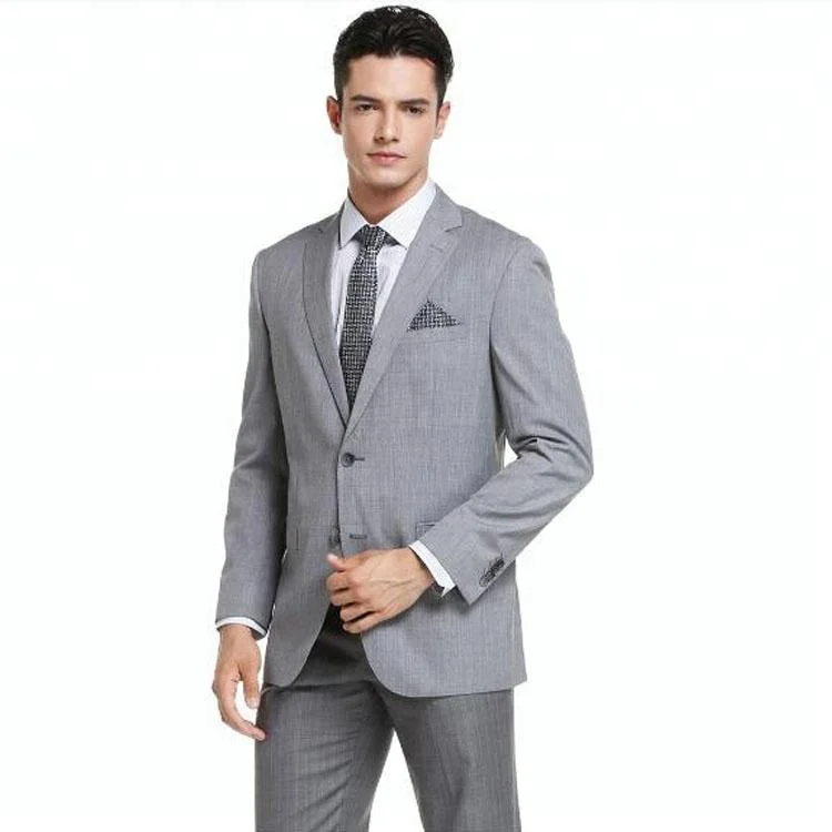 Hot selling new design coat pant men suit grey colour plain 100% wool wedding suit for men
