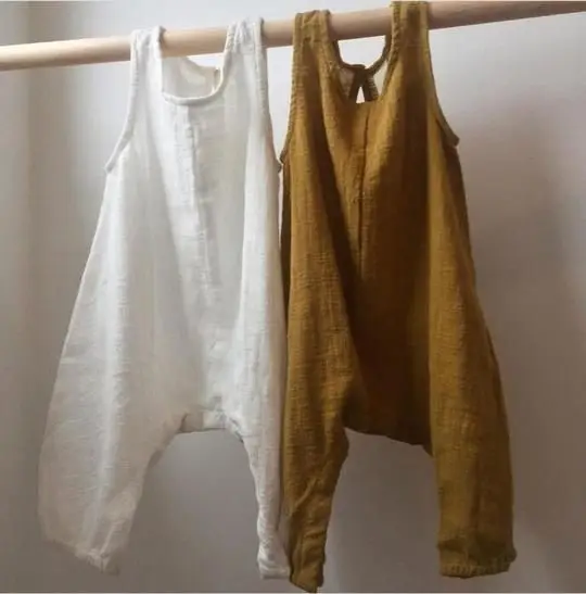 
Sleeveless romper baby clothes solid baby romper ruffle linen baby romper 