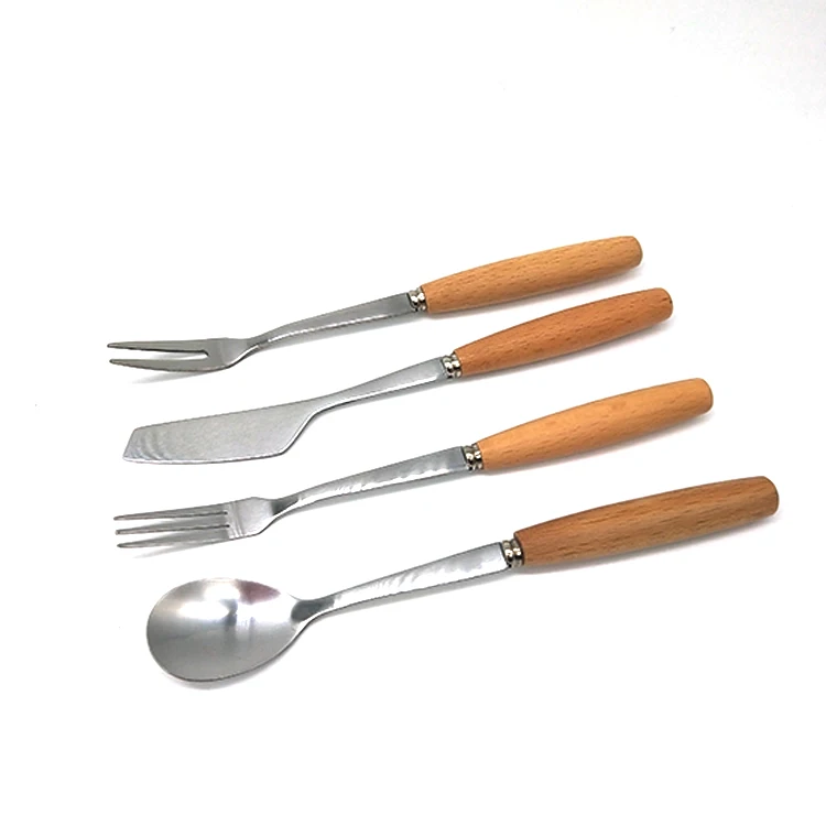 
Cocktail bar tools stainless steel tableware steak knife and fork spoon four-piece wooden handle 