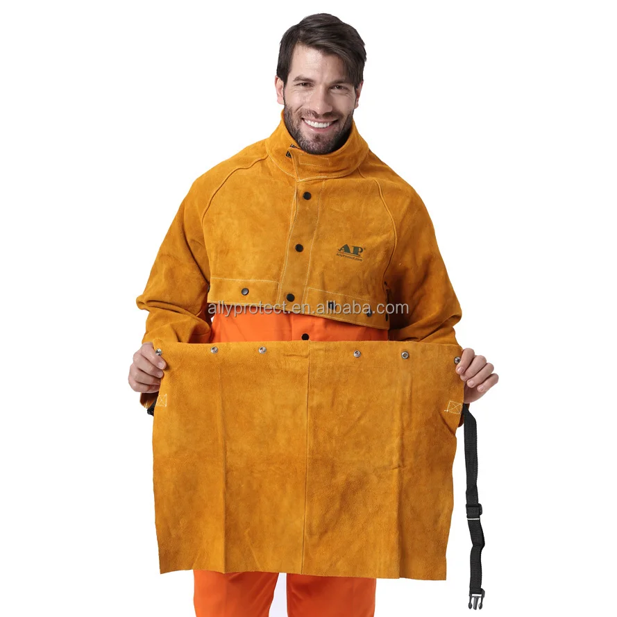 
AP-2188 golden leather welding cape sleeve heat resistant bib apron 