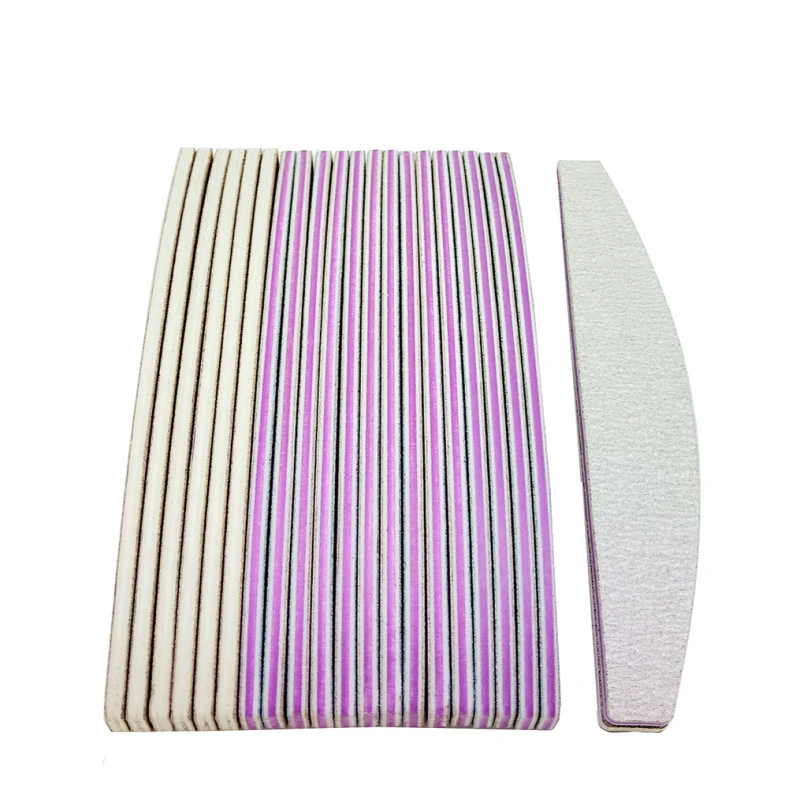 Customized Logo OEM Half Moon Shaped Nail File 100/100 Grit Nail Tools  Sponges Nail Buffer  With Purple Heart