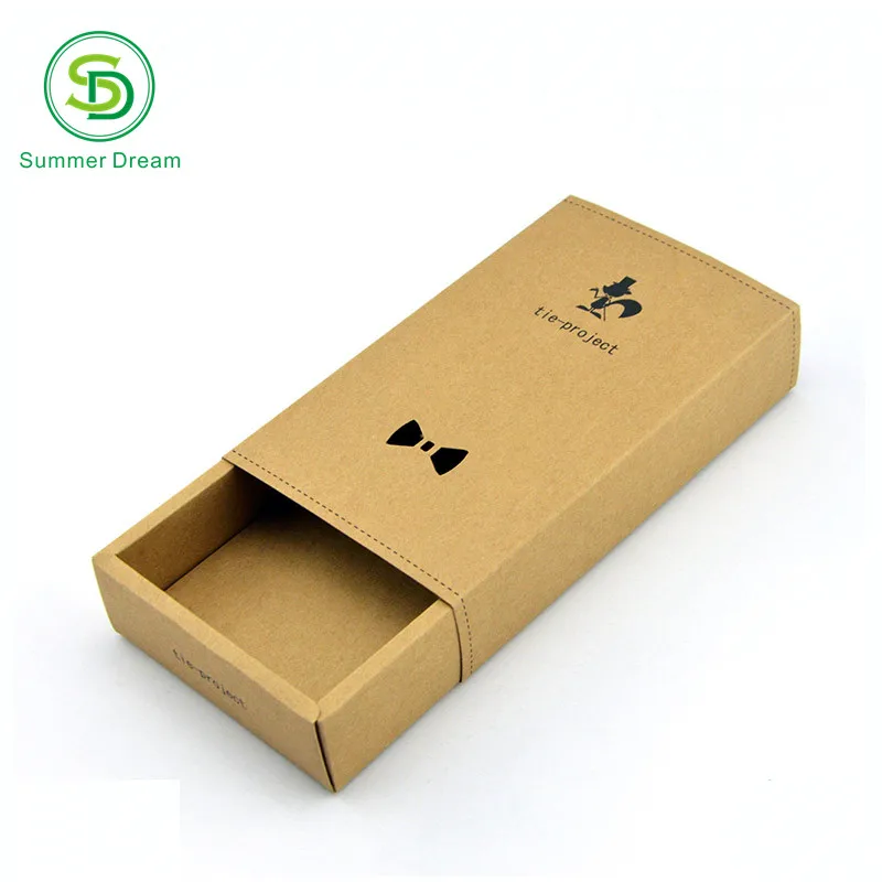 custom logo kraft paper drawer box for bow tie