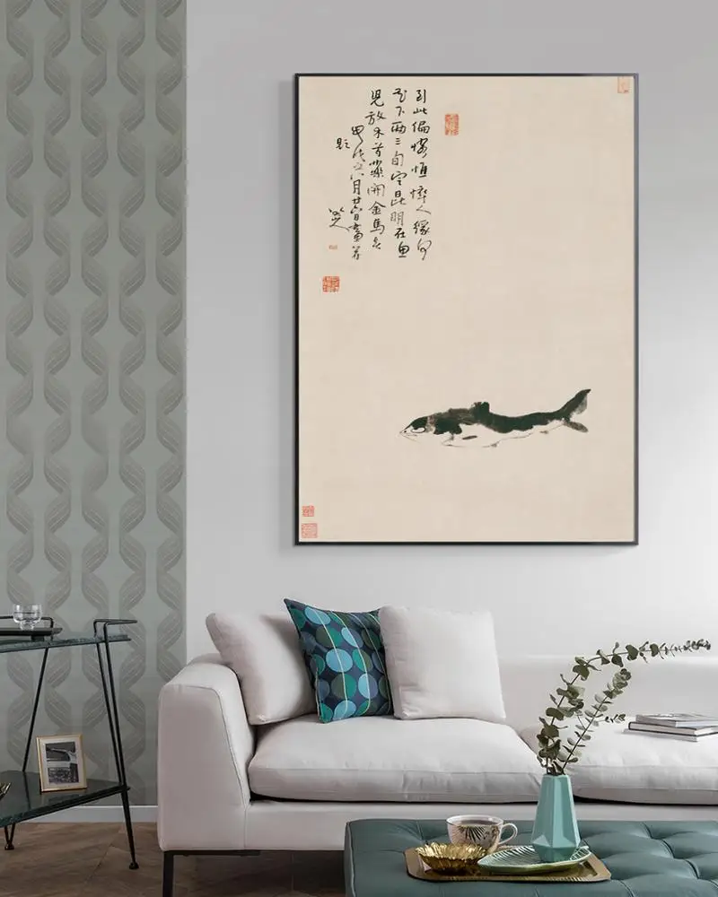 traditional Chinese painting masterpiece reproduction canvas prints art Zhu Da masterpiece Fish home decor picture posters